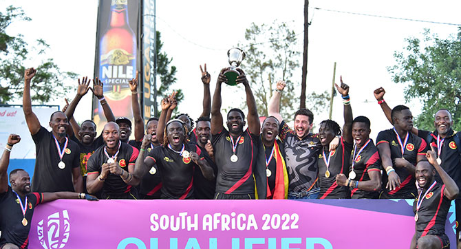 David Valencia Celebrates with winners of Africa Men’s 7s tournament, Uganda.